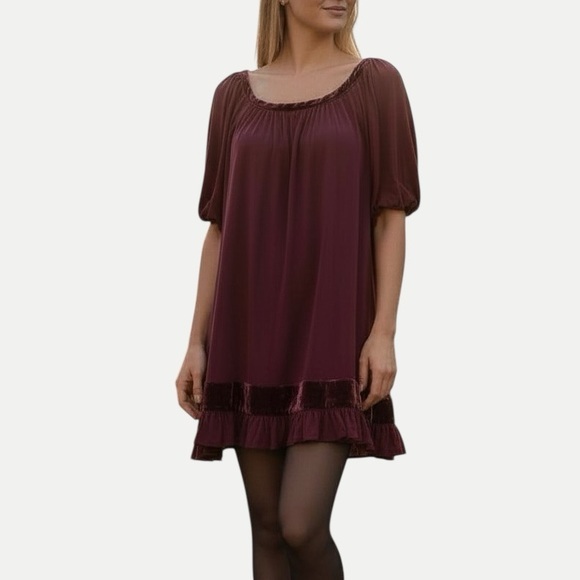 Juicy Couture Dresses & Skirts - Juicy Couture Y2K Bordeaux Burgundy Babydoll Mini Dress